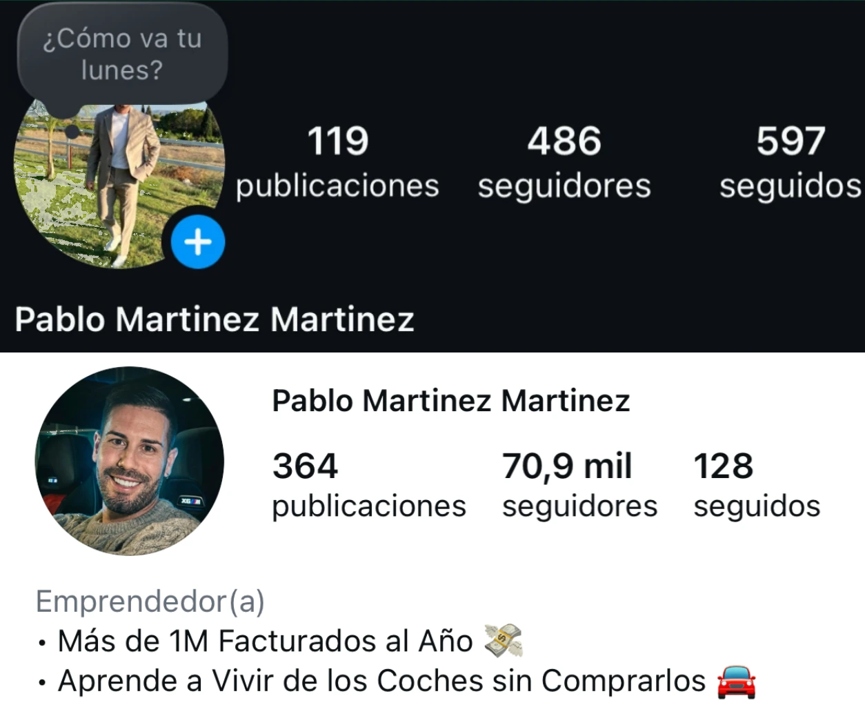 Crecimiento de Pablo: de 486 a 70.900 seguidores