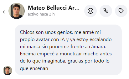 Mensaje de Mateo sobre su avatar con IA