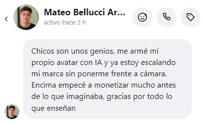 Testimonio de Mateo sobre el avatar con IA que creó con BEBOP STUDIO